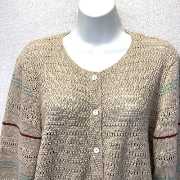 Gudrun Sjoden Button Up Cardigan Sweater Womens Large L Tan Open Knit Pockets - Picture 4 of 12